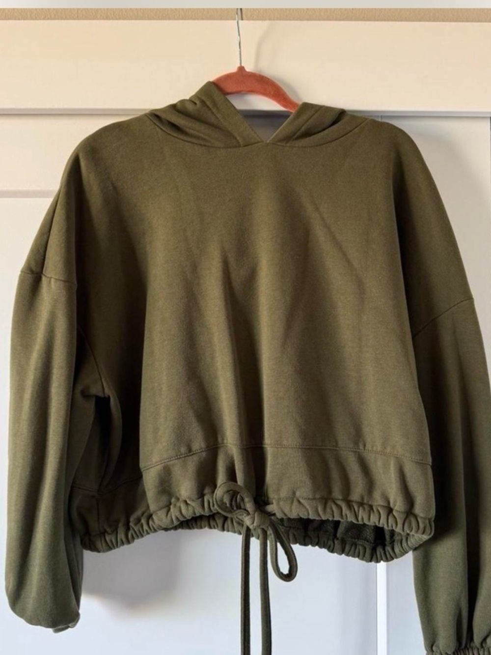 Women’s Olive Green Drawstring Hem Hoodie Sweatshirt